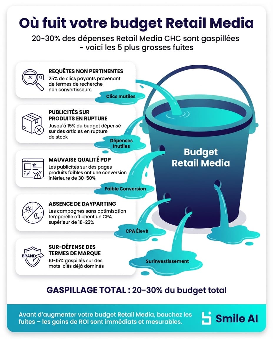 Infographie — Le cout cache du gaspillage en retail media dans la pharma CHC (et comment y remedier)