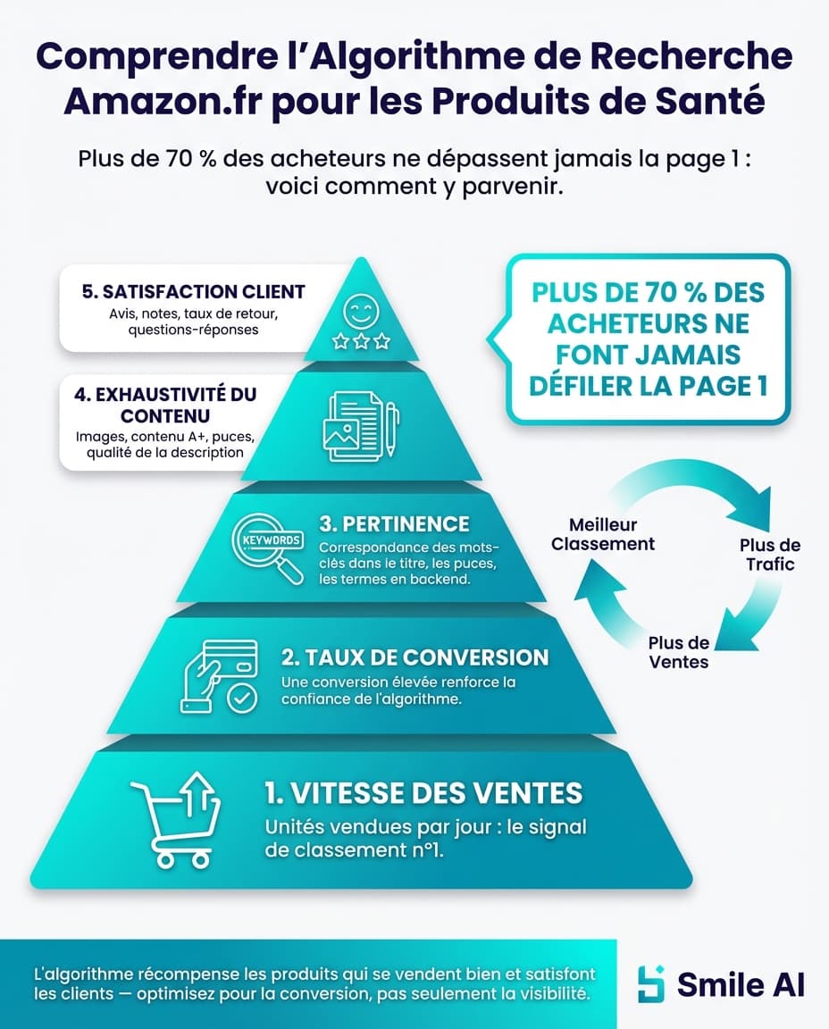 Infographie — Comment dominer l'algorithme de recherche sur Amazon.fr (et les autres plateformes) pour les produits de sante